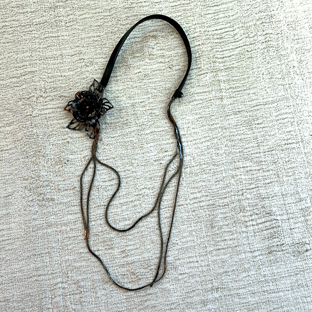 Lanvin leather and chain necklace with flower detail